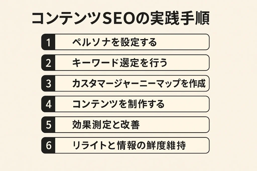 コンテンツSEOの実践手順を示した表