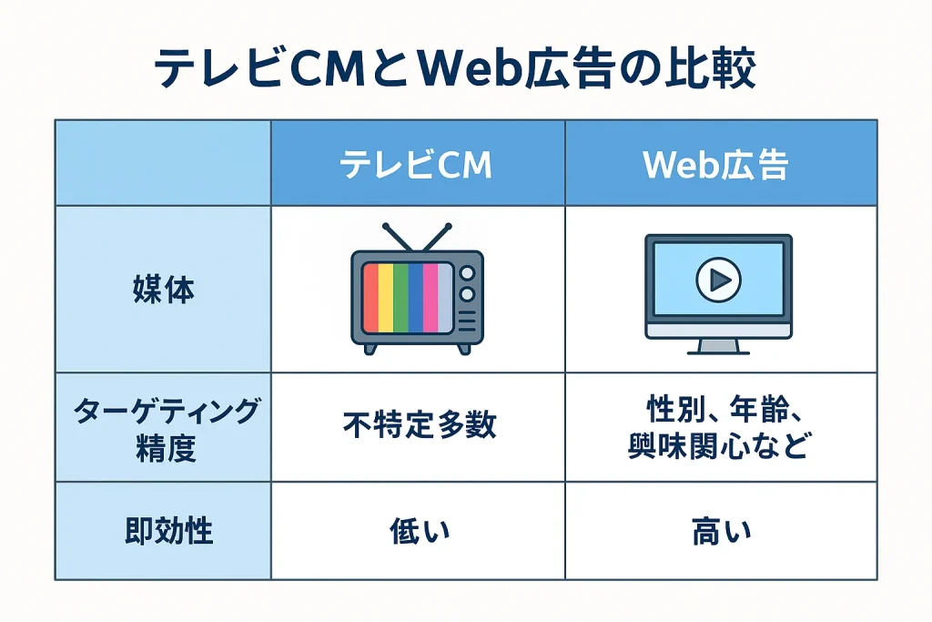 Web広告とテレビCMとの違いを示したイラスト